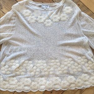 CHANEL Camellia White Floral Sequin Blouse